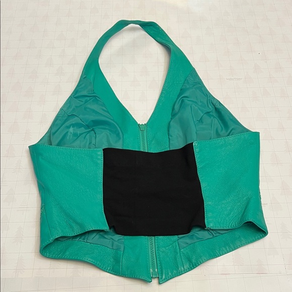VINTAGE WILSONS LEATHER HALTER TOP CORSET TURQUOISE SIZE LARGE - Picture 15 of 16